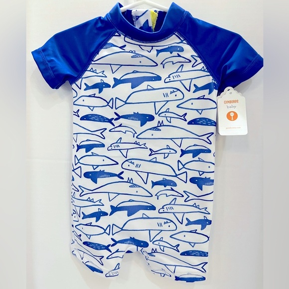 Gymboree Blue and White Rashguard Swim Top - Picture 3 of 7